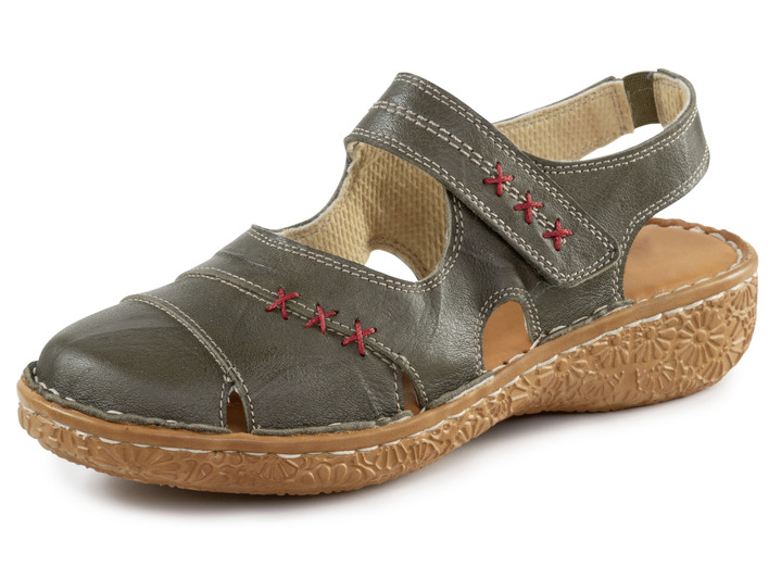 Slipper & Schnürschuhe - ELENA EDEN Slipper aus Nappaleder mit Knitter-Struktur, in Größe 036 bis 042, in Farbe KHAKI Ansicht 1