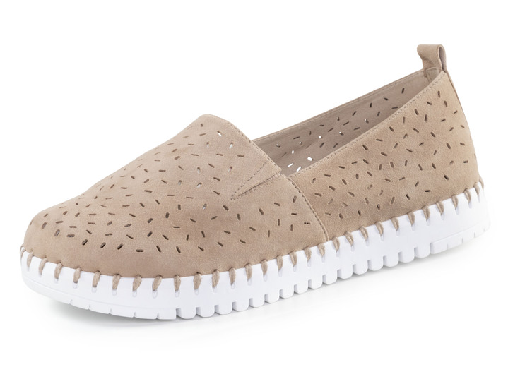 Slipper & Schnürschuhe - ELENA EDEN, sommerliche Damen-Slipper, Weite H, mit herausnehmbarem Fußbett, in Größe 036 bis 042, in Farbe TAUPE Ansicht 1