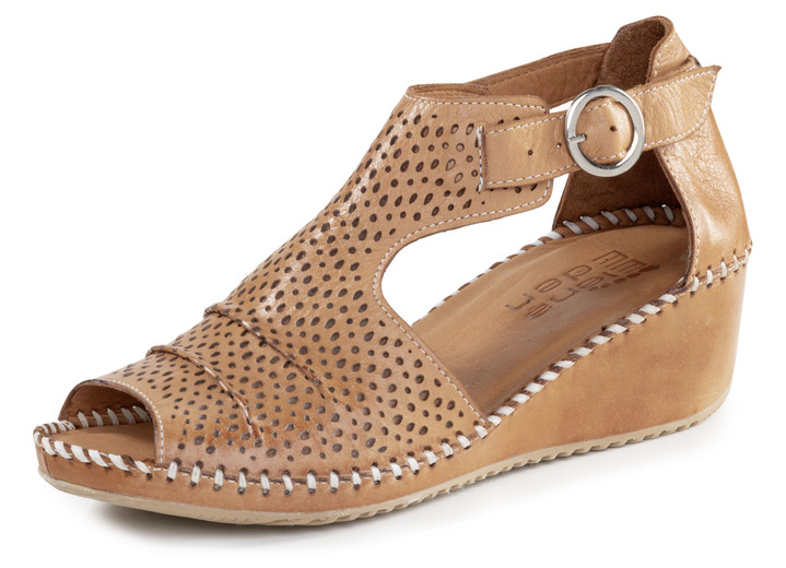 Sandaletten & Pantoletten - ELENA EDEN Sandalette mit Zier-Perforation, in Größe 036 bis 041, in Farbe NATURBRAUN Ansicht 1