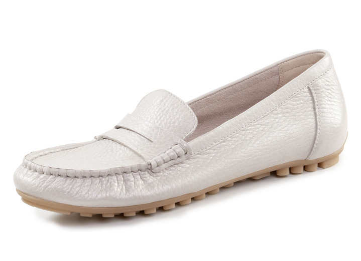 Slipper & Schnürschuhe - ELENA EDEN Mokassin-Slipper aus weichem, genarbtem Hirsch-Nappaleder, in Größe 036 bis 042, in Farbe PERLWEISS Ansicht 1