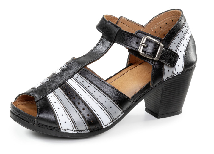 Sandaletten & Pantoletten - Gemini Stegspangen-Sandalette mit Zierlochung, in Größe 036 bis 042, in Farbe SCHWARZ-GRAU Ansicht 1