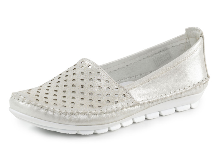 Slipper & Schnürschuhe - Gemini Mokassin-Slipper aus weichem, glänzend geprägtem Nappaleder, in Größe 036 bis 042, in Farbe MATTSILBER Ansicht 1