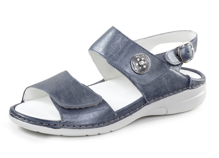 Sandaletten & Pantoletten - Waldläufer Sandale mit Metallschmuck mit Glitzersteinchen, in Größe 4 bis 8 1/2, in Farbe STAHLBLAU Ansicht 1