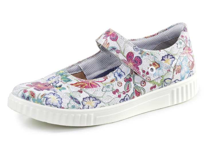 Slipper & Schnürschuhe - Slipper aus floral bedrucktem Leder, in Größe 036 bis 042, in Farbe ECRU-BUNT Ansicht 1