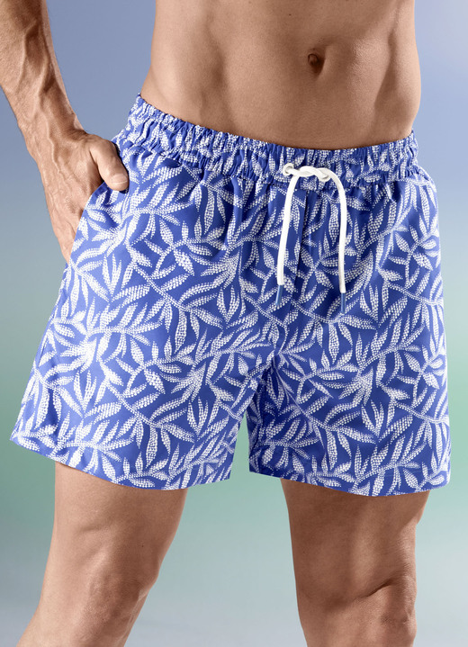 Badeshorts - Badeshorts, allover dessiniert, Microfaser, in Größe 004 bis 012, in Farbe BLAU-WEISS