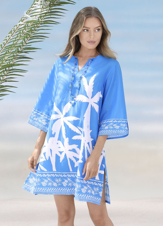 Tunika mit Palmendruck, reine Baumwolle