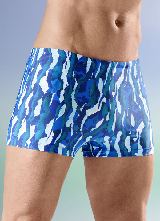 Badehosen - Schwab Badehose in höherer Kastenform, in Größe 005 bis 013, in Farbe ROYALBLAU-BUNT