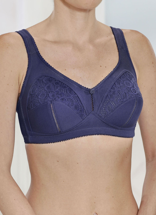 BH ohne Formbügel - Zweierpack BH mit Spitzeneinsätzen, in Größe 080 bis 110, in Cup B, in Farbe 1X MARINE, 1X WEISS Ansicht 1