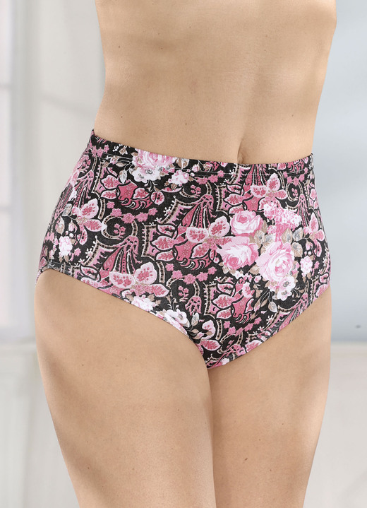 Slips - Fünferpack Slips mit buntem Druckdessin, in Größe 038 bis 056, in Farbe SCHWARZ-PINK-BUNT Ansicht 1