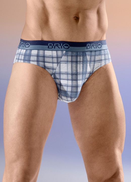 Slips & Unterhosen - Viererpack Slips mit Elastikbund, in Größe 004 bis 010, in Farbe 2X BLAU-GRAU MELIERT, 2X UNI GRAU MELIERT