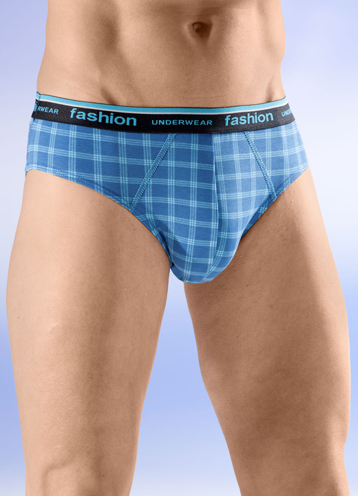 Slips & Unterhosen - Viererpack Slips mit Karodessin, in Größe 004 bis 010, in Farbe 2X BLAU-TÜRKIS, 2X BLAU-GRAU Ansicht 1