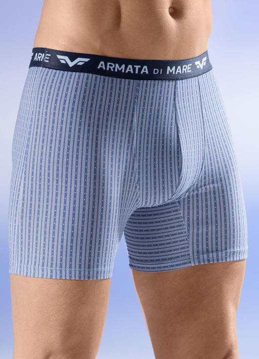 Pants & Boxershorts - Dreierpack Pants mit Alloverdessin, in Größe 005 bis 011, in Farbe 3X JEANSBLAU-WEISS