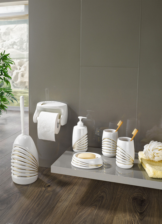 Badezimmeraccessoires - Bad-Accessoires aus Keramik, in Farbe WEISS-GOLD, in Ausführung Seifenschale