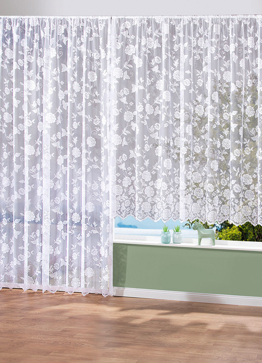 Klassisch - Floral dessinierter Store, in Größe 140 (125x300 cm) bis 298 (245x600 cm), in Farbe WEISS Ansicht 1