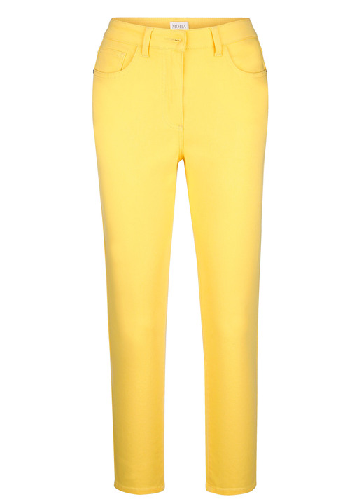 Hosen mit Knopf- und Reißverschluss - Hose in 5-Pocket-Form, in Größe 019 bis 052, in Farbe GELB Ansicht 1
