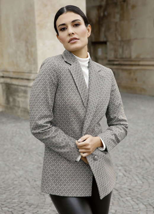 Blazer - Blazer mit grafischem Dessin, in Größe 020 bis 052, in Farbe CAMEL-SCHWARZ Ansicht 1