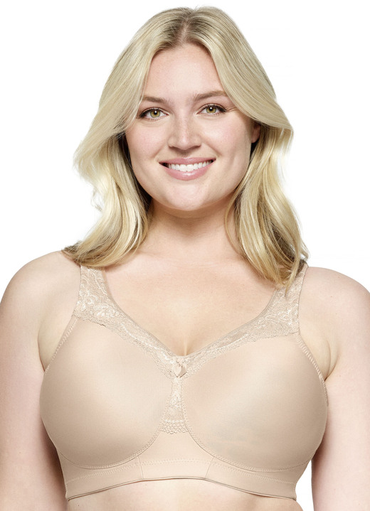 BH ohne Formbügel - Glamorise Stütz-BH mit Spitzenbesatz, in Größe 080 bis 115, in Cup D, in Farbe BEIGE Ansicht 1