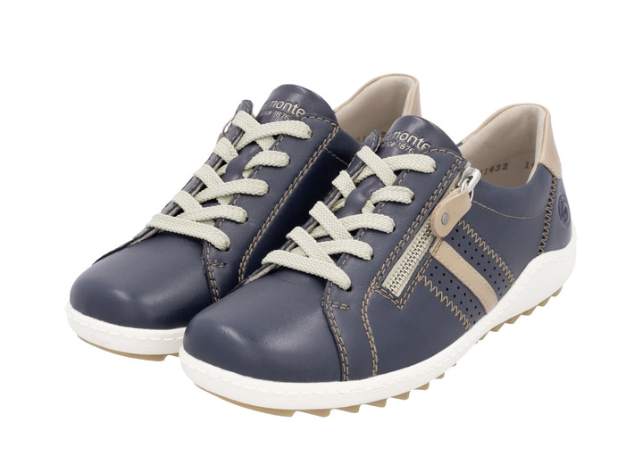 Slipper & Schnürschuhe - Remonte Schnürschuh aus teilweise geprägtem Nappaleder, in Größe 036 bis 042, in Farbe MARINE-CAMEL Ansicht 1