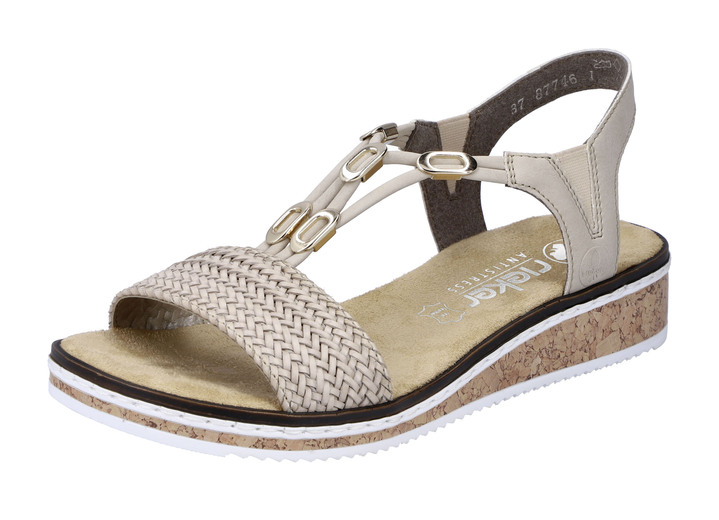 Sandaletten & Pantoletten - Rieker Sandale mit Flechtung und Metallschmuck, in Größe 036 bis 042, in Farbe BEIGE Ansicht 1
