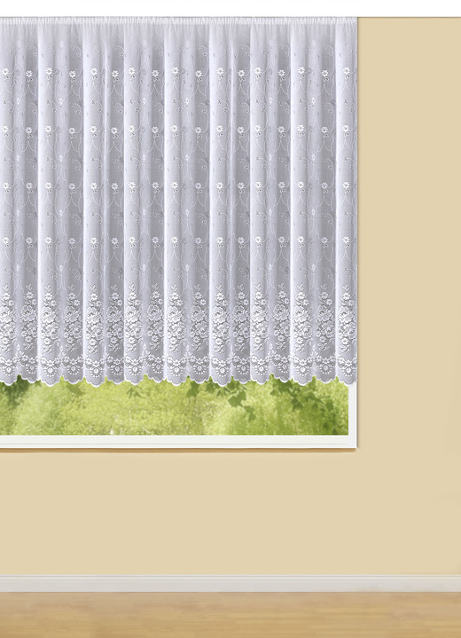Klassisch - Store Blumen mit Universalschienenband, in Größe 140 (H120xB300 cm) bis 298 (H245xB600 cm), in Farbe WEISS Ansicht 1