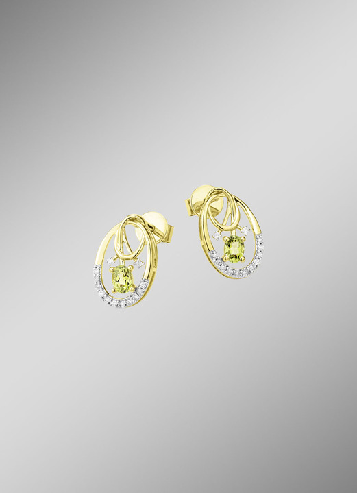 Ohrschmuck - Ohrstecker mit Brillanten und Peridot, in Farbe  Ansicht 1