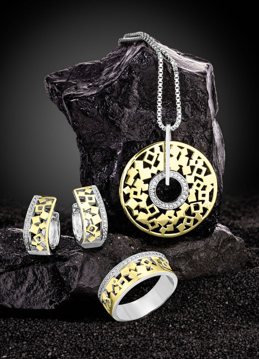 Ohrschmuck - Schicke Klappcreolen in Bicolor mit Zirkonia, in Farbe  Ansicht 1
