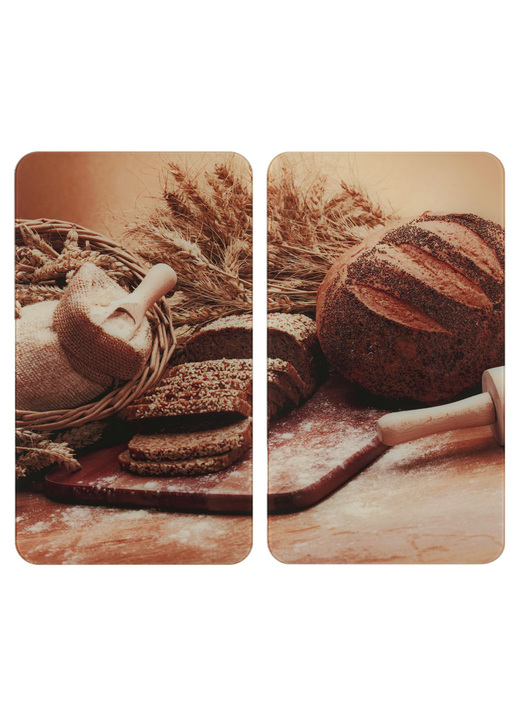Haushaltshelfer - Herdabdeckplatten aus Glas, 2er-Set, Motiv Brot, in Farbe BROT Ansicht 1