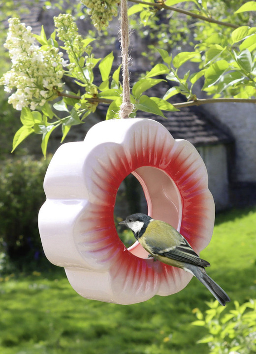 Gartendekoration - Futterstelle Mohnblume aus glasierter Keramik, in Farbe ROSA Ansicht 1