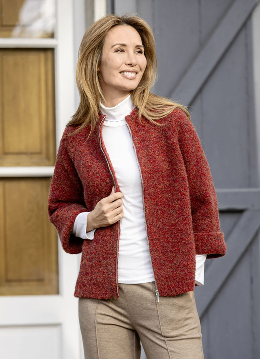 Basics - Strickjacke aus Bouclégarn Basics - Strickjacke aus Bouclégarn, in Größe L(44/46) bis XXL(52/54), in Farbe ROT MELIERT