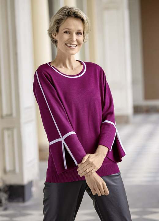 Pullover - Pullover in weicher Qualität, in Größe 036 bis 052, in Farbe BEERE-WEISS