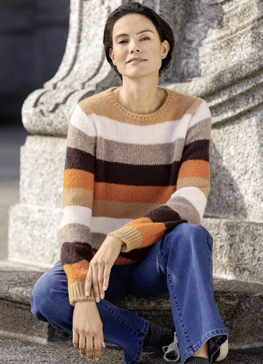 Pullover - Pullover in kuschelweicher Qualität, in Größe 036 bis 052, in Farbe ORANGE-BRAUN-MULTICOLOR