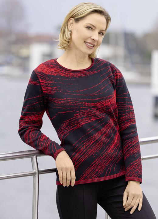 Pullover - Pullover in Jacquardmuster, in Größe 038 bis 054, in Farbe SCHWARZ-ROT Ansicht 1