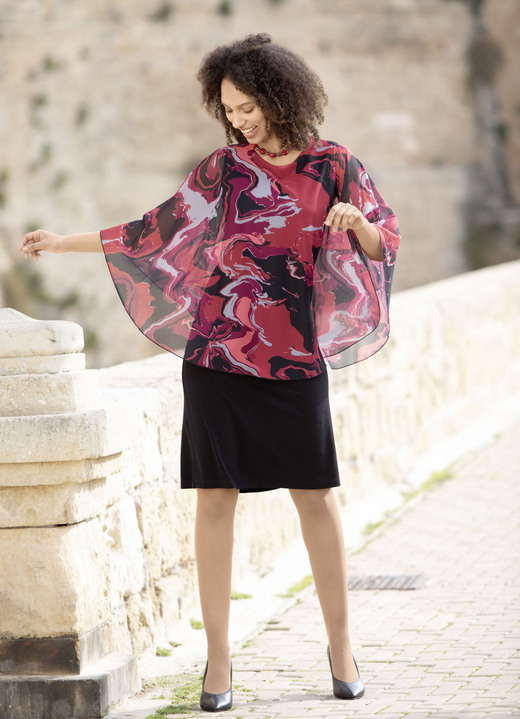 Kleider - Kleid in angesagter Two-in-One-Optik, in Größe 036 bis 052, in Farbe SCHWARZ-ROT-BORDEAUX-BUNT Ansicht 1