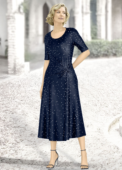Abendmode - Kleid mit Knoten-Optik, in Größe 038 bis 054, in Farbe MARINE-SILBER