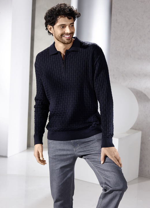 Uni - Polopullover mit kurzem Reißverschluss in 3 Farben, in Größe 046 bis 062, in Farbe MARINE Ansicht 1