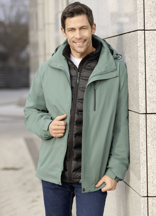 Funktionsjacken - 3-in-1-Funktionsjacke von „LPO“, in Größe 048 bis 058, in Farbe GRÜN-SCHWARZ Ansicht 1