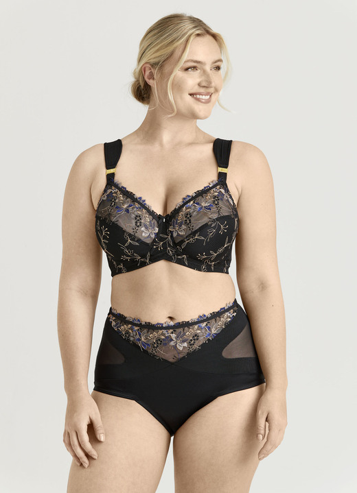 BH mit Formbügel - Miss Mary Bügel-BH mit effektvoller Tüllstickereispitze, in Größe 080 bis 100, in Cup F, in Farbe SCHWARZ Ansicht 1