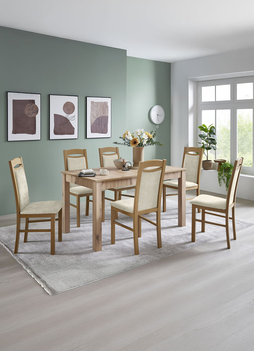 Stühle & Sitzbänke - Zeitlose Esszimmermöbel, in Farbe EICHE ARTISAN-CREME, in Ausführung Essgruppe, 5-teilig Ansicht 1