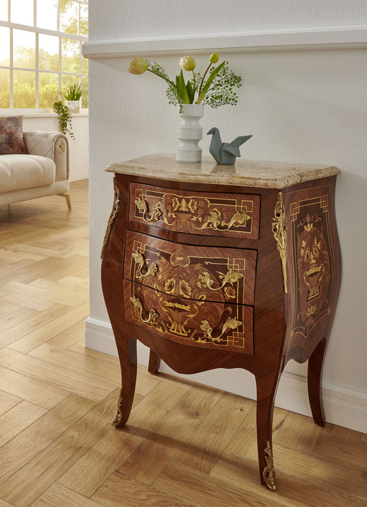 Kommoden - Kommode mit Marmor-Konglomeratplatte, in Farbe NUSSBAUM-GOLD