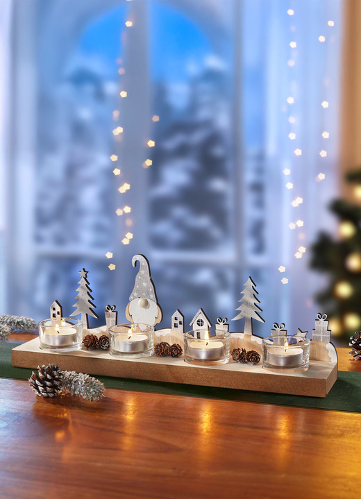Weihnachtliche Dekorationen - Teelichthalter Wichtel, in Farbe NATUR-BRAUN-SILBER