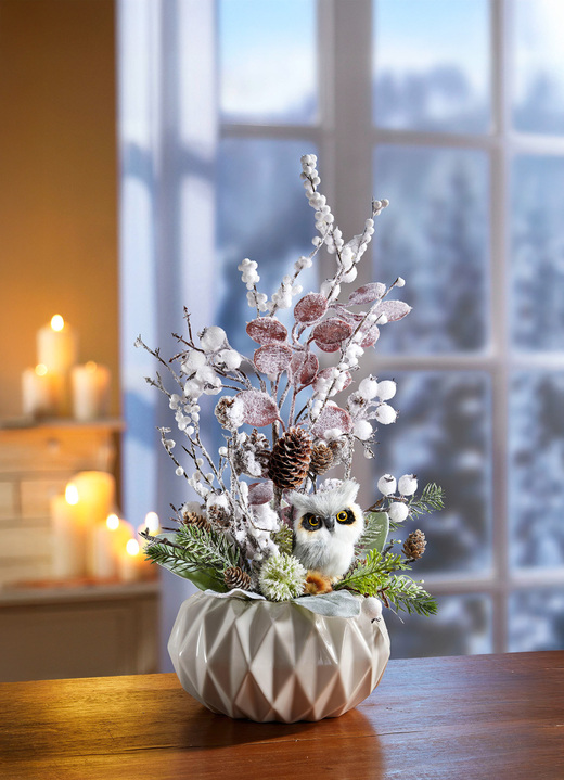 Gestecke & Kränze - Weihnachtliches Arrangement, in Farbe WEISS-GRÜN-SILBER