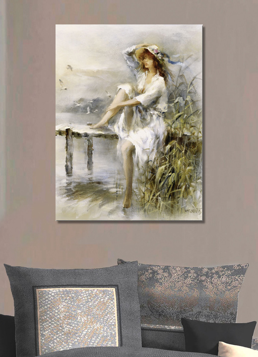 Landschaft - Bild Nachdenkliche Frau an einem Idyllischen See vom Künstler Willem Haenraets, in Farbe GRAU Ansicht 1