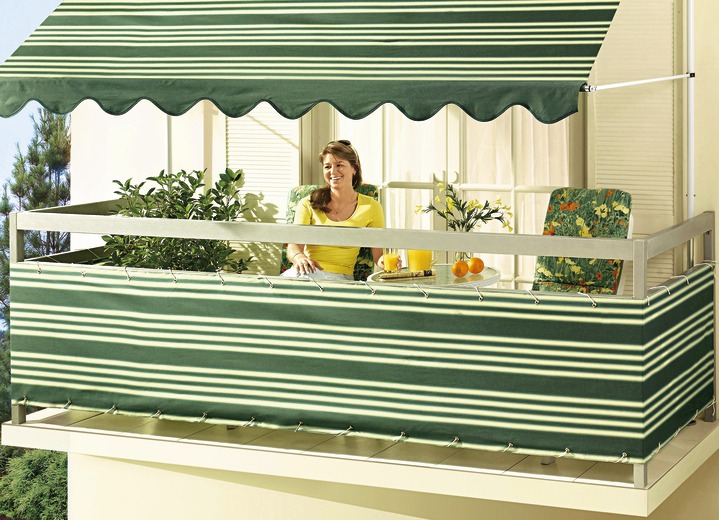 Sicht- & Sonnenschutz - Balkonbespannung mit Ösen und Schnur, in Größe 075 (Höhe 75 cm) bis 090 (Höhe 90 cm), in Farbe GRÜN-WEISS Ansicht 1