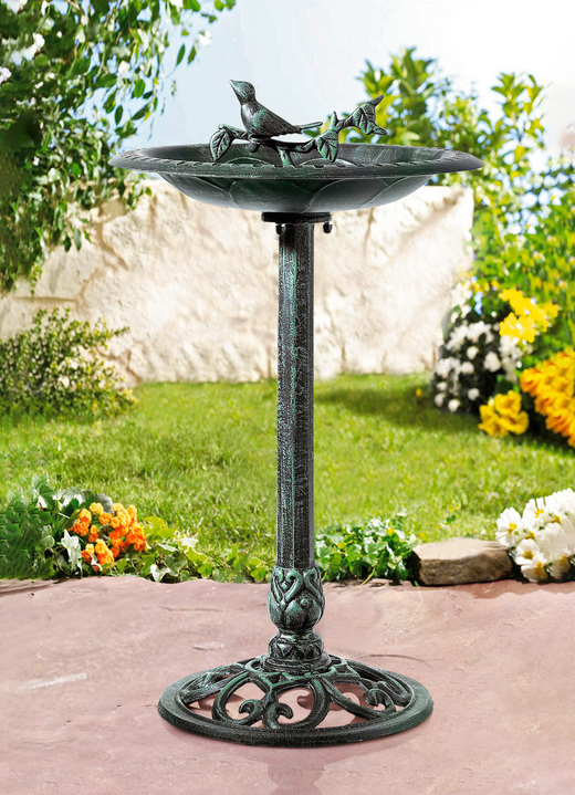Gartendekoration - Vogeltränke mit Schale aus Eisen, in Farbe GRÜN/SCHWARZ Ansicht 1