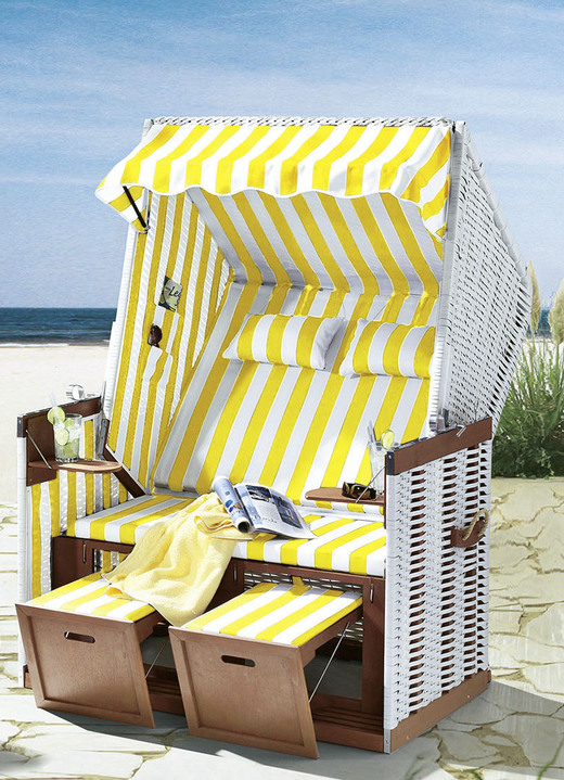 Garten - Strandkorb mit pflegeleichtem Kunststoffgeflecht, in Farbe GELB-WEISS