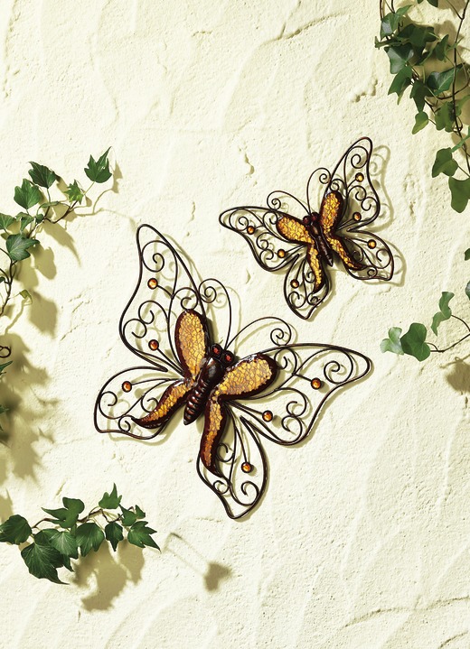 Gartendekoration - 2er-Set Wanddeko Schmetterling, in Farbe ORANGE/KUPFER