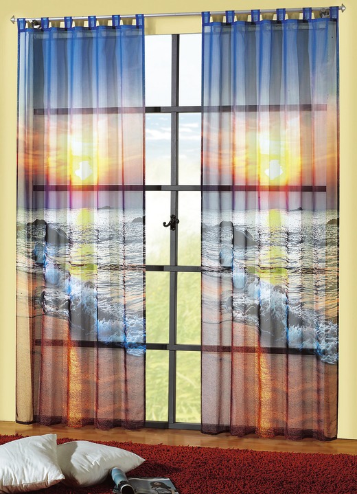 Modern - Fensterdekoration mit Sonnenuntergang, in Größe 365 (H145xB120 cm) bis 572 (H245xB120 cm), in Farbe , in Ausführung Dekoschal mit Universalschienenband