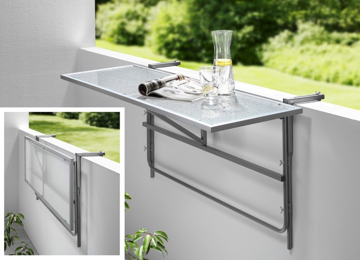 Gartenmöbel - Balkon-Hängetisch mit Glasplatte, in Farbe SILBER, in Ausführung Balkon-Hängetisch klein Ansicht 1