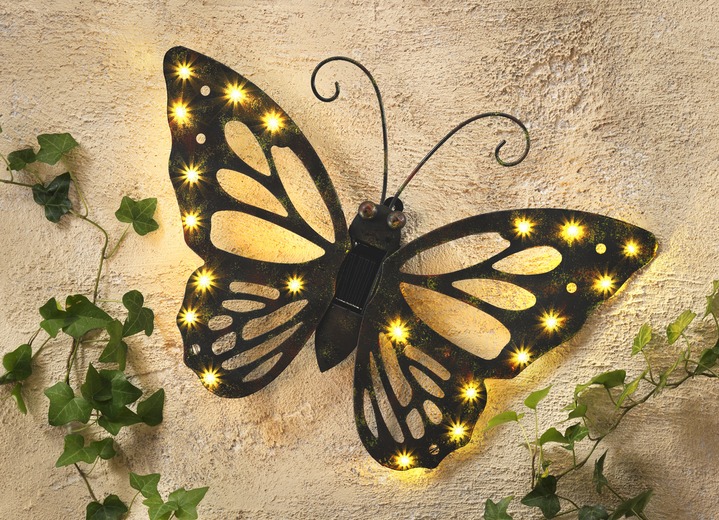 Gartenbeleuchtung - Solar Wandbild Schmetterling aus Metall , in Farbe ANTIK-BRAUN
