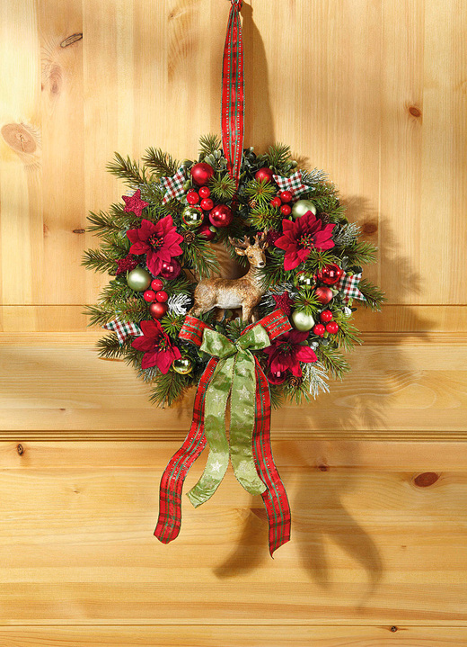 - Wandkranz mit Weihnachtssternblüten, in Farbe GRÜN-ROT